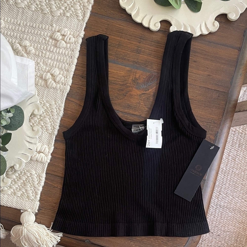 Mono B Black Ribbed Tank Top